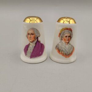 George and Martha Washington Ceramic Salt and Pepper Shaker Set Gold Tops